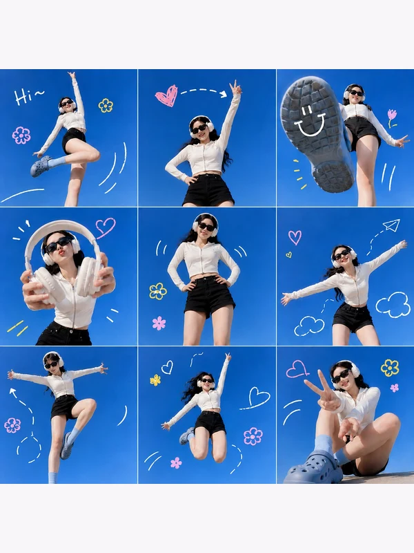 Nine-frame outdoor athletic-fashion pose study